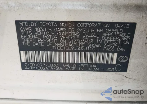 2013 Lexus Gs 350 from USA, damaged, VIN JTHBE1BL9D5023100